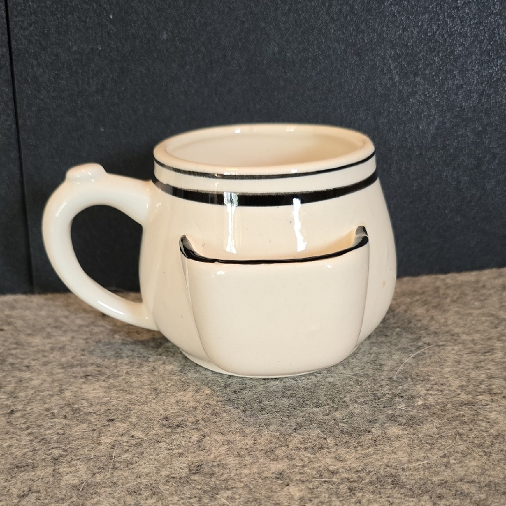 Cream Ceramic Spoon Rest Mug with Black Trim